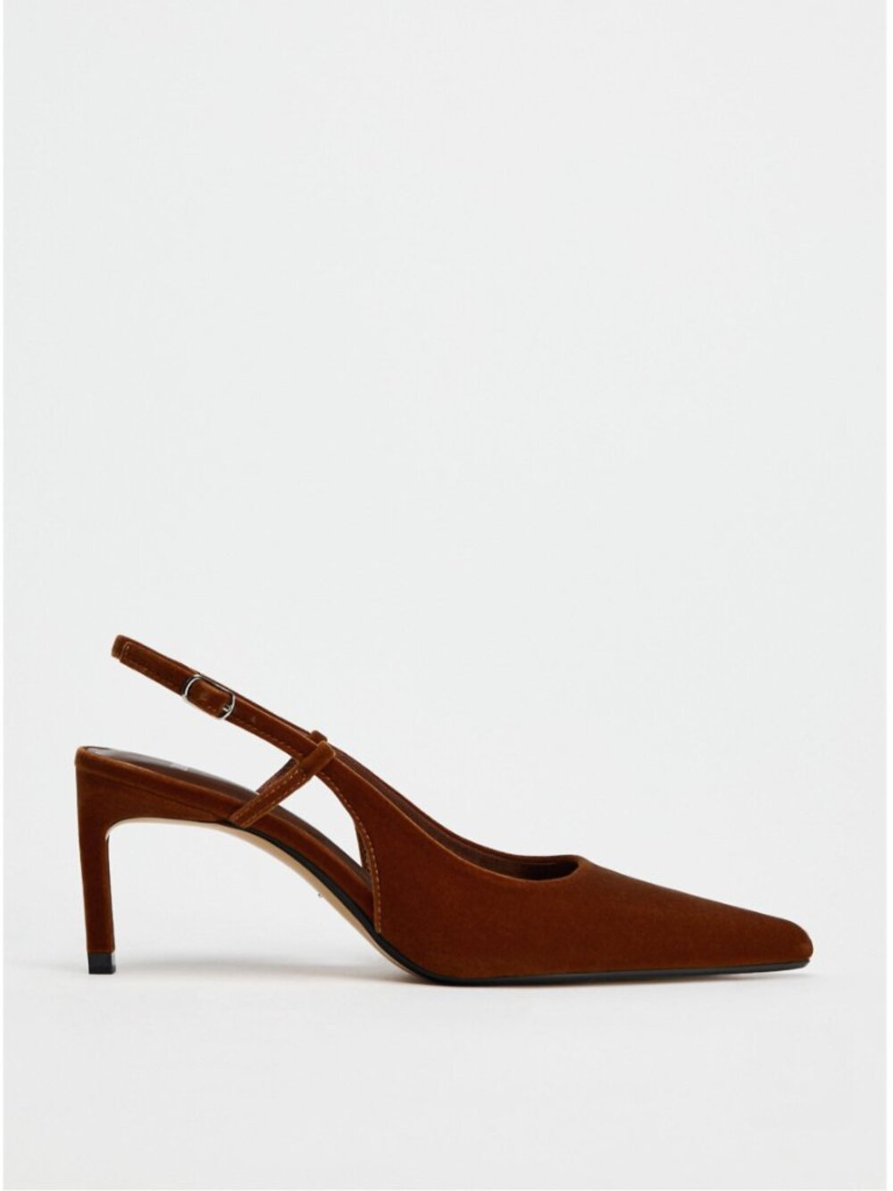 Zara Velvet-look Slingback heels pumps size US 8 / 39 Brown